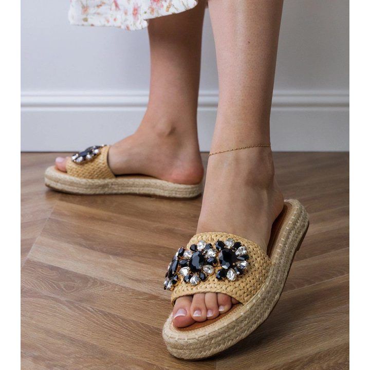 Moteriškos smėlio spalvos espadrilės su juodais kristalais Luas
