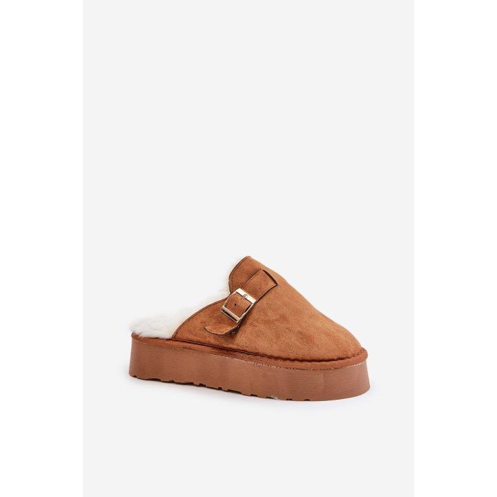 Šlepetės ant storo pado su kailiu ir sagtimi Camel Linneola