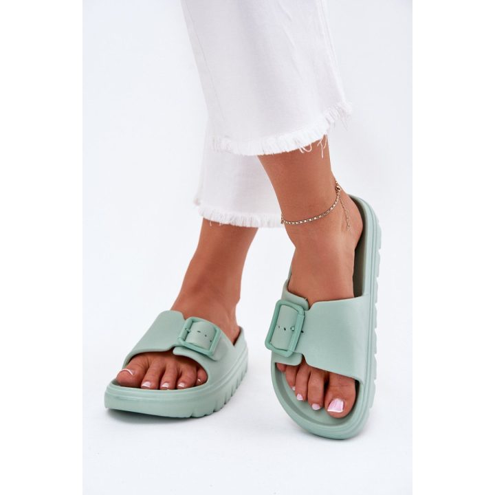 Moteriškos mėtų spalvos šlepetės su platforma ir sagtimi STEP IN STYLE