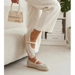 Platforminės espadrilės Mireille, smėlio spalvos su cirkonijomis