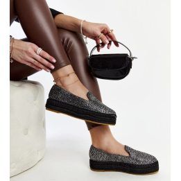 Moteriškos juodos espadrilės Havin su sidabro siūlu