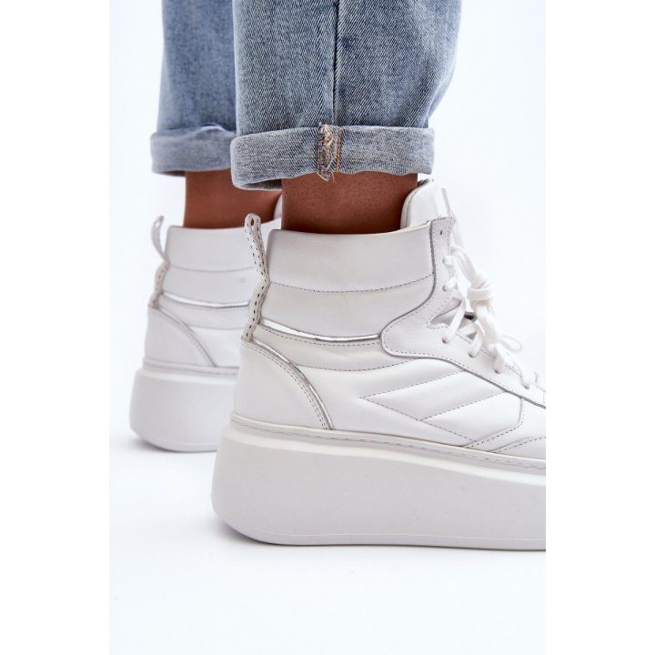 Zazoo 3392/X Moterų odiniai platforminiai sportiniai bateliai White