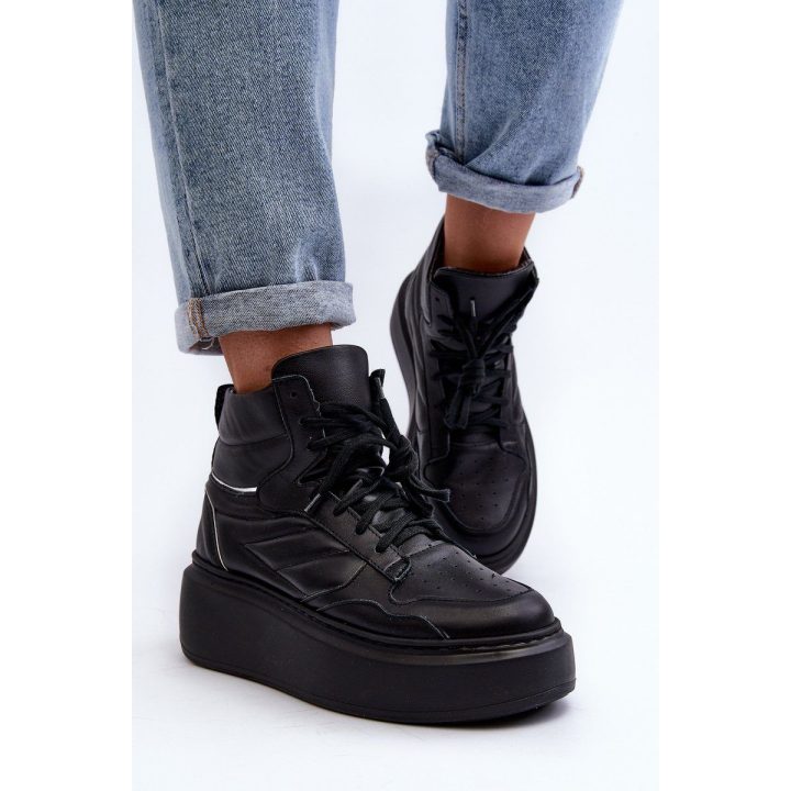 Zazoo 3392/X Moterų odiniai platforminiai sportiniai bateliai Black