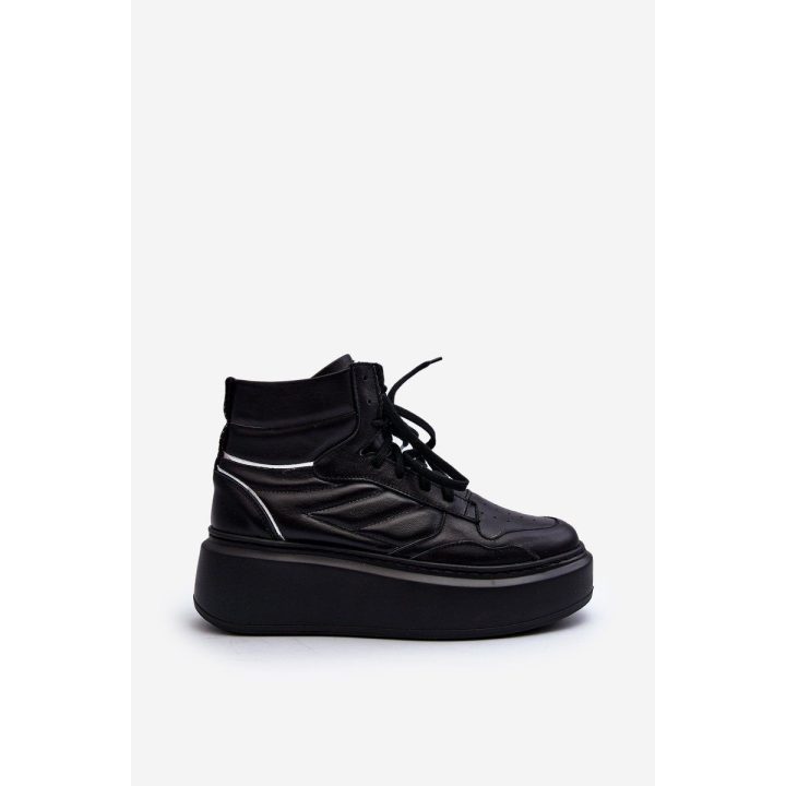 Zazoo 3392/X Moterų odiniai platforminiai sportiniai bateliai Black