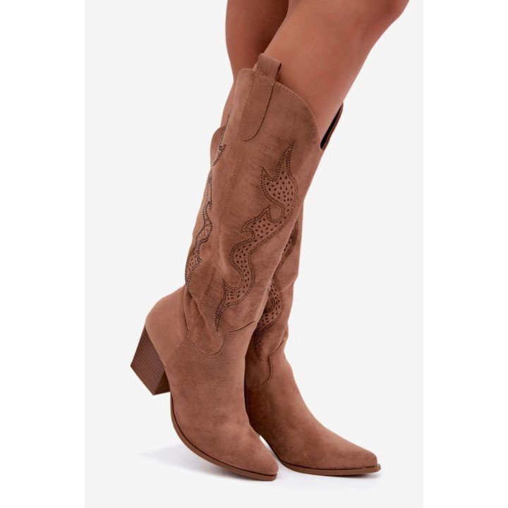 Ilgaauliai batai virš kelių su užtrauktuku Step in style – ruda
