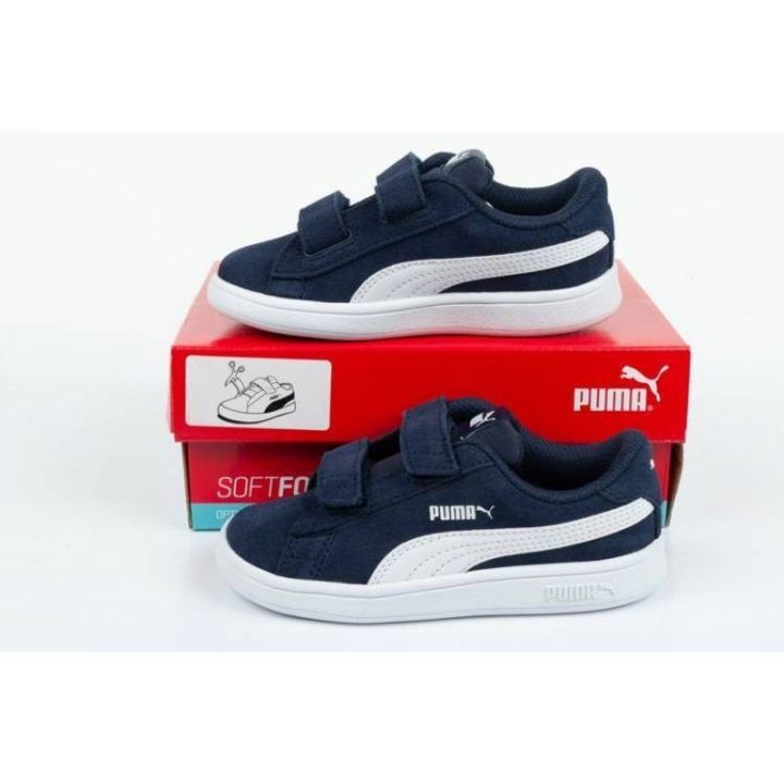 Vaikiški zomšiniai sportbačiai Puma Smash v2, tamsiai mėlyni