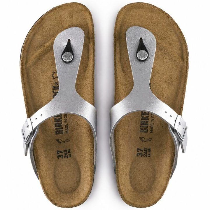 Moteriškos šlepetės per pirštą Birkenstock Gizeh, sidabro