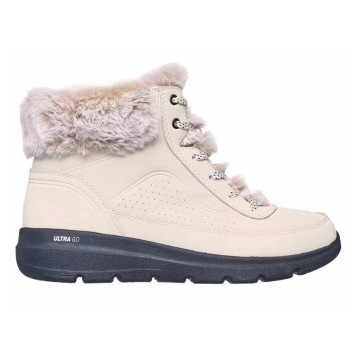 Moteriški žieminiai aulinukai Skechers Glacial Ultra, natūralių ir juodų spalvų