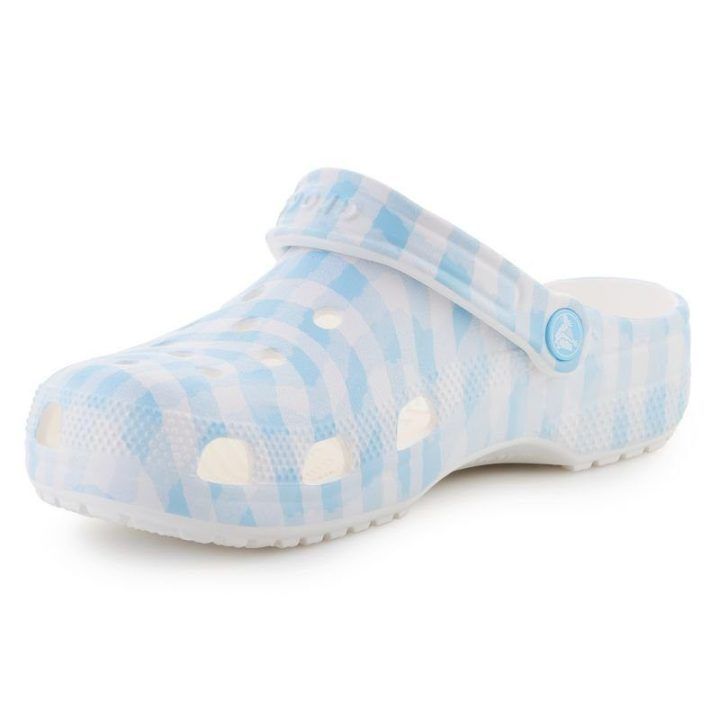 Moteriškos languotos klumpės Crocs Classic Gingham, baltos ir mėlynos