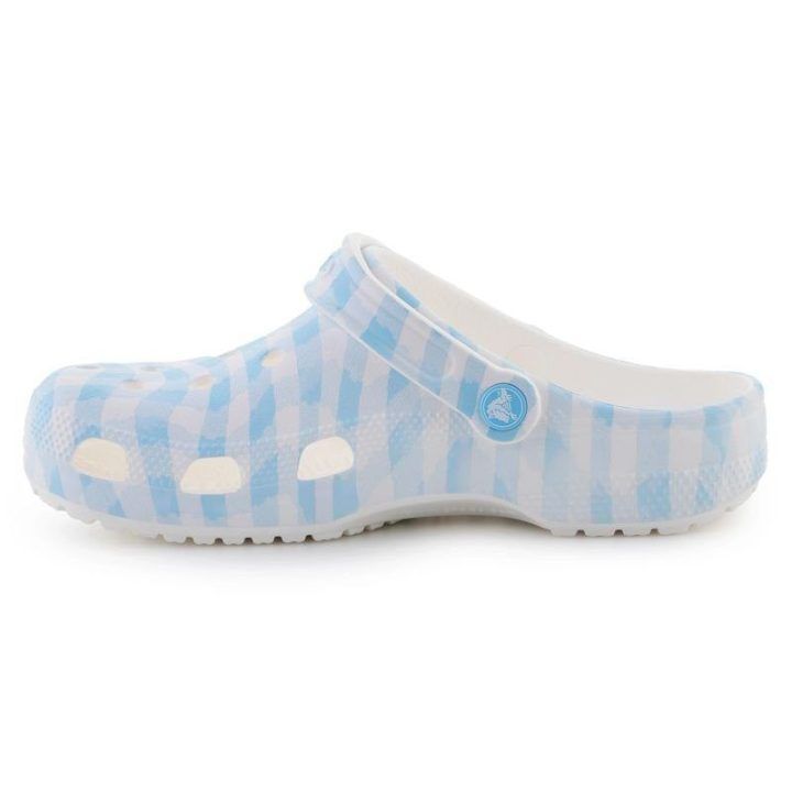 Moteriškos languotos klumpės Crocs Classic Gingham, baltos ir mėlynos