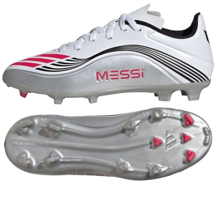 Futbolo bateliai berniukams adidas F50 Messi League, balti
