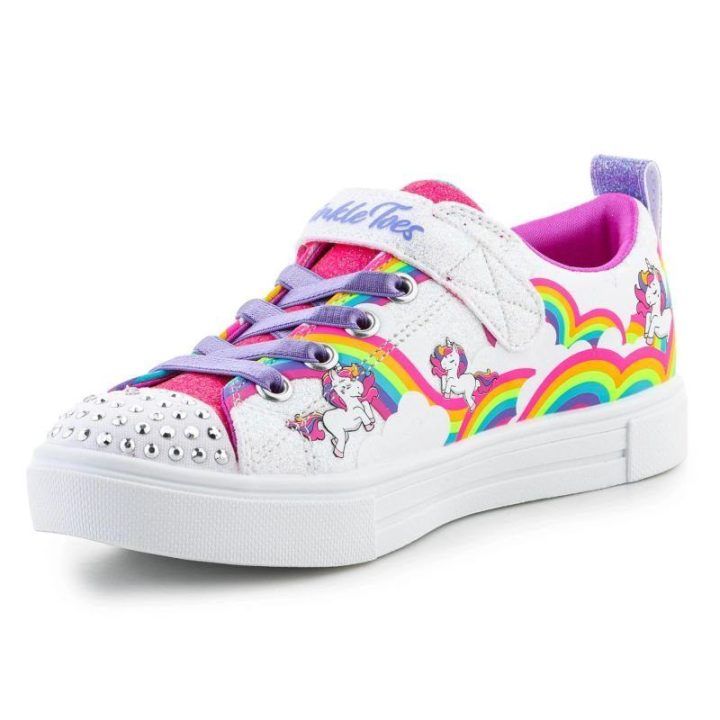 Šviečiantys sportbačiai mergaitėms Skechers, balti / įvairiaspalviai