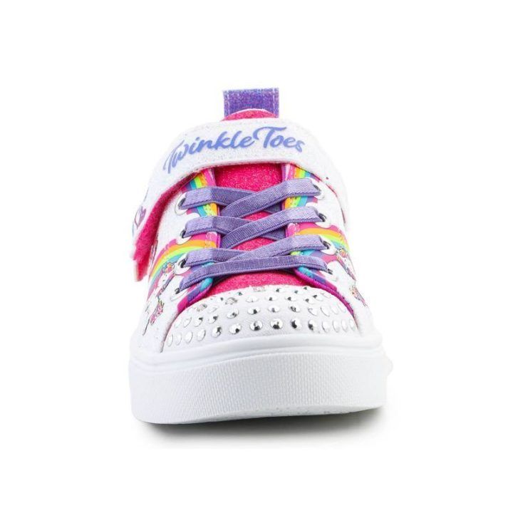 Šviečiantys sportbačiai mergaitėms Skechers, balti / įvairiaspalviai