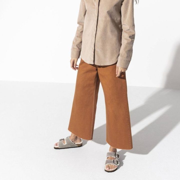Moteriškos pašiltintos šlepetės Birkenstock Arizona Shearling, akmens pilkos