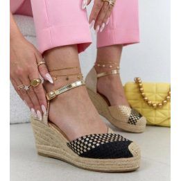 Moteriški espadrilės tipo sandalai su platforma, juodi