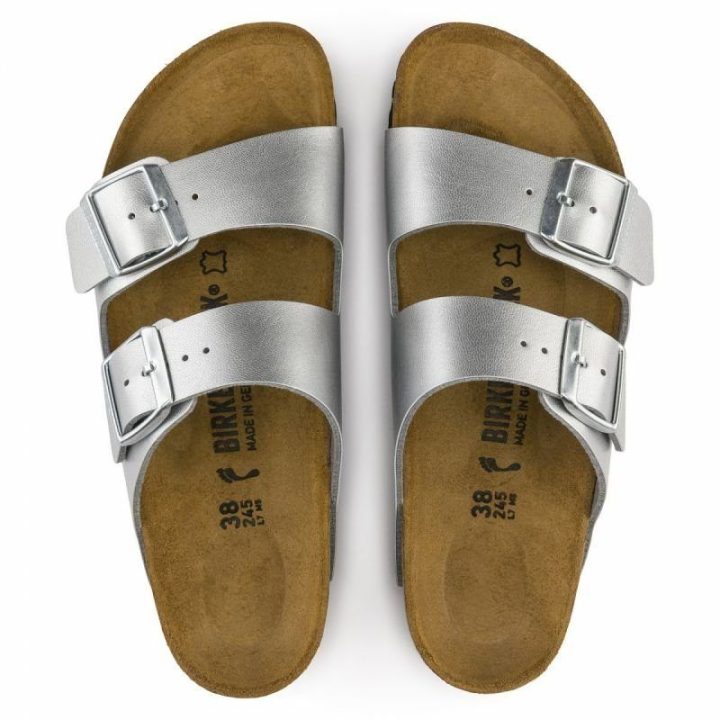 Moteriškos šlepetės su dviem dirželiais Birkenstock Arizona, sidabro