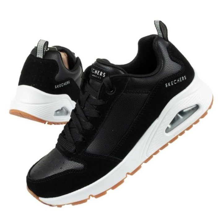 Moteriški sportbačiai su 6 cm kulnu Skechers Uno-Solid Air, juodi