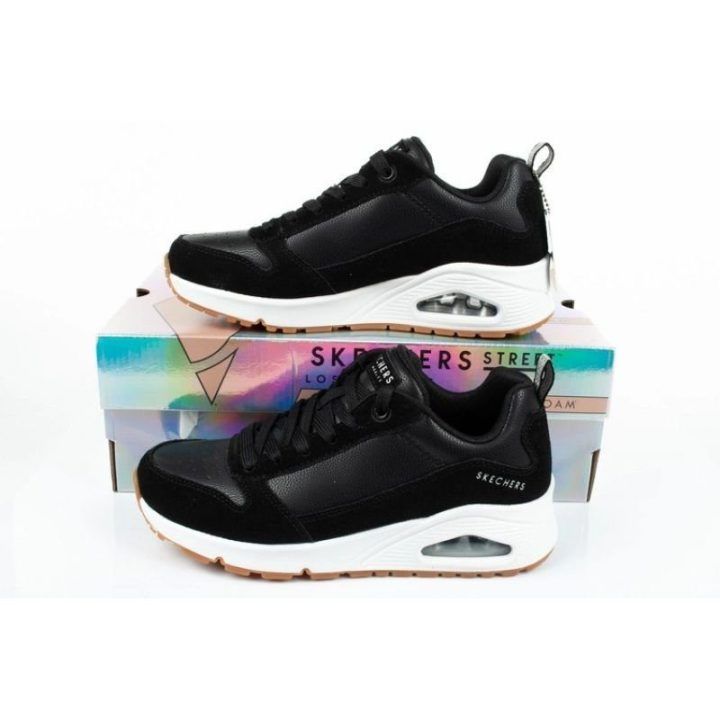 Moteriški sportbačiai su 6 cm kulnu Skechers Uno-Solid Air, juodi