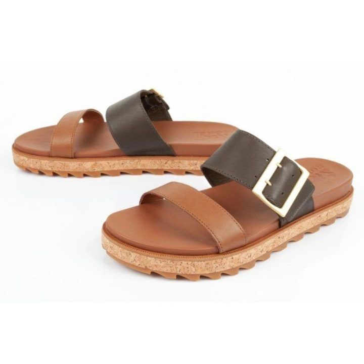 Moteriškos odinės šlepetės Sorel Roaming Slide, rudos