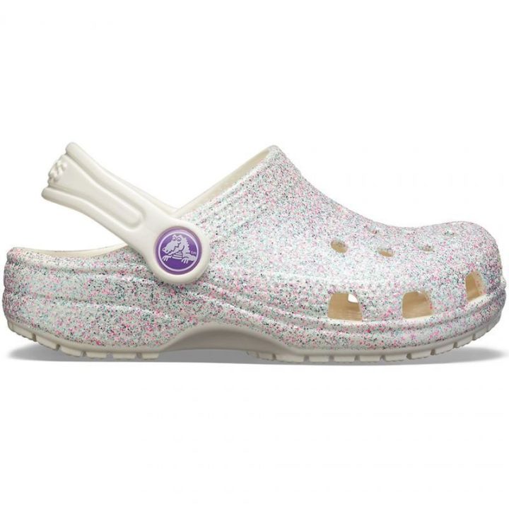 Vaikiškos klumpės su kulno dirželiu Crocs Classic Glitter, sidabro