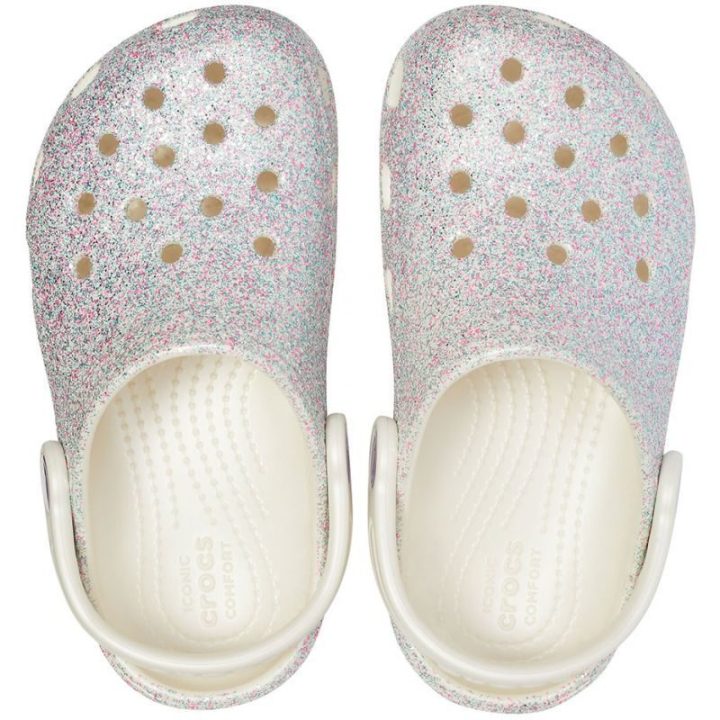 Vaikiškos klumpės su kulno dirželiu Crocs Classic Glitter, sidabro
