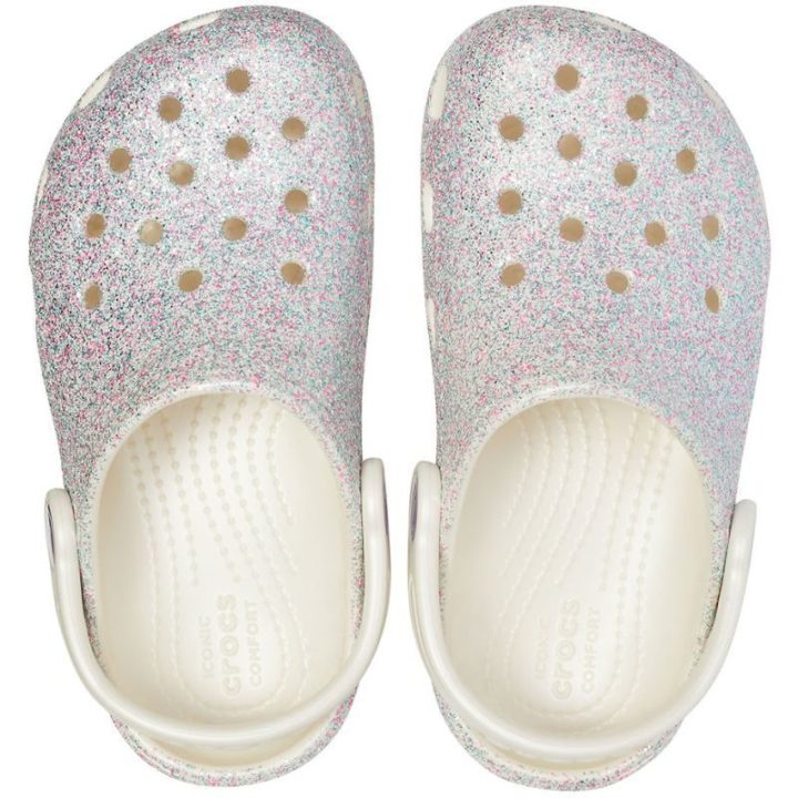 Vaikiškos klumpės su kulno dirželiu Crocs Classic Glitter, sidabro
