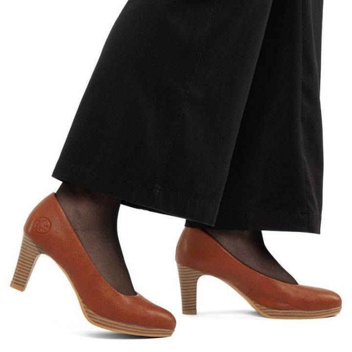 Moteriški odiniai aukštakulniai bateliai su storu kulnu Rieker, rudi