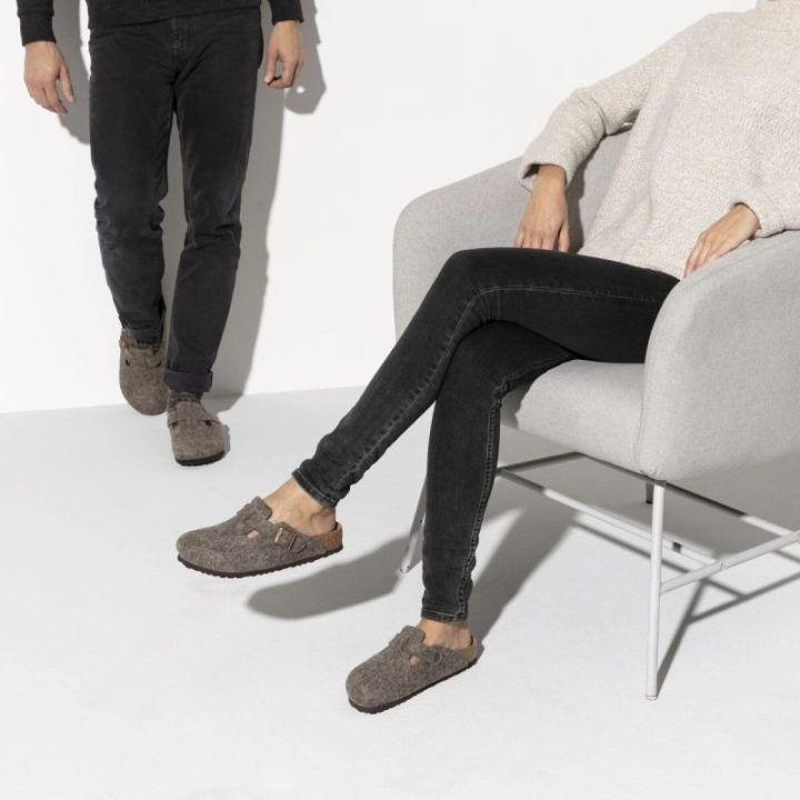 Moteriškos vilnonio veltinio klumpės Birkenstock Boston, kakavos