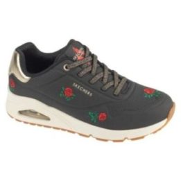 Moteriški sportbačiai su rožių motyvu Skechers Uno, juodi