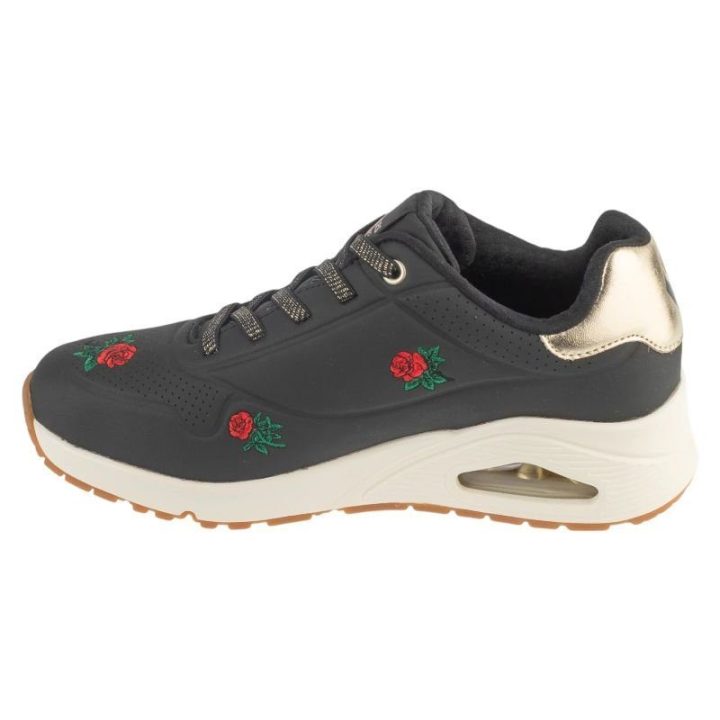 Moteriški sportbačiai su rožių motyvu Skechers Uno, juodi