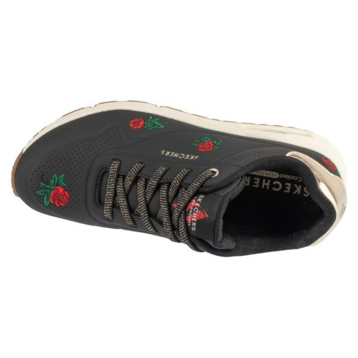 Moteriški sportbačiai su rožių motyvu Skechers Uno, juodi