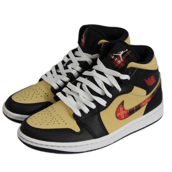 Vyriški sportbačiai Air Jordan 1 Mid Tartan Swoosh, juodi ir rudi