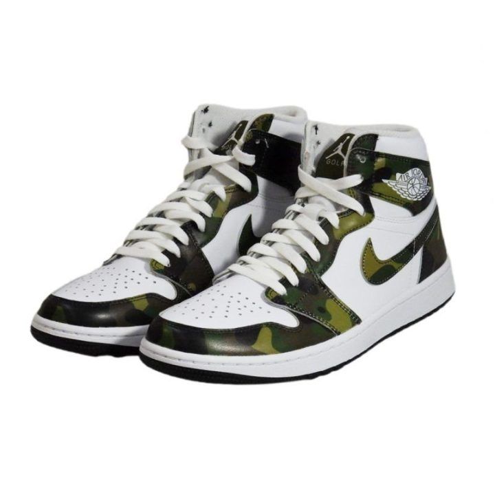 Vyriški sportbačiai Air Jordan 1 High Golf Camo, balti ir žali
