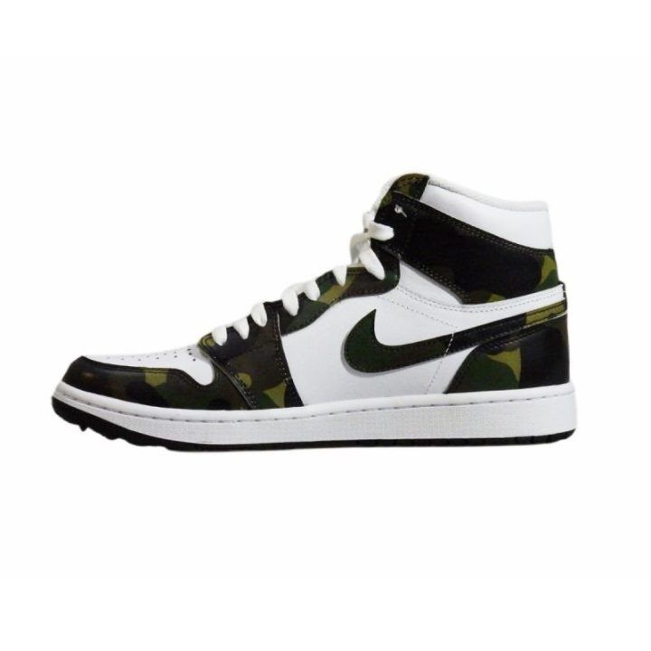 Vyriški sportbačiai Air Jordan 1 High Golf Camo, balti ir žali