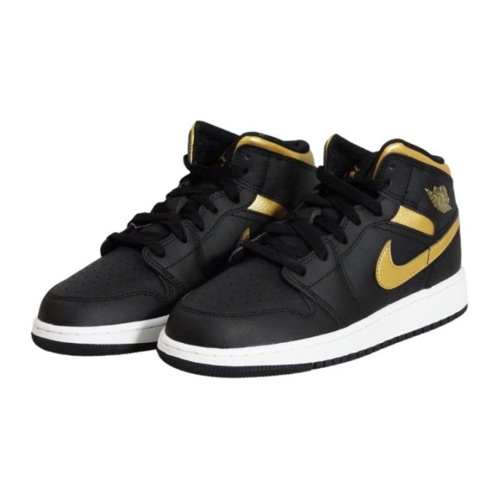 Vaikiški krepšinio sportbačiai Air Jordan 1 Mid, juodi ir aukso
