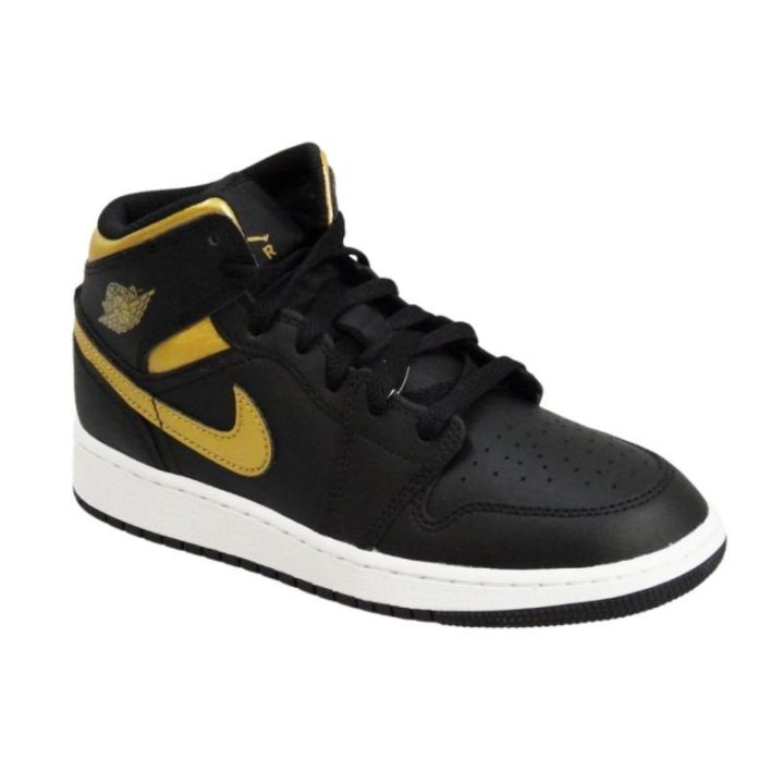 Vaikiški krepšinio sportbačiai Air Jordan 1 Mid, juodi ir aukso
