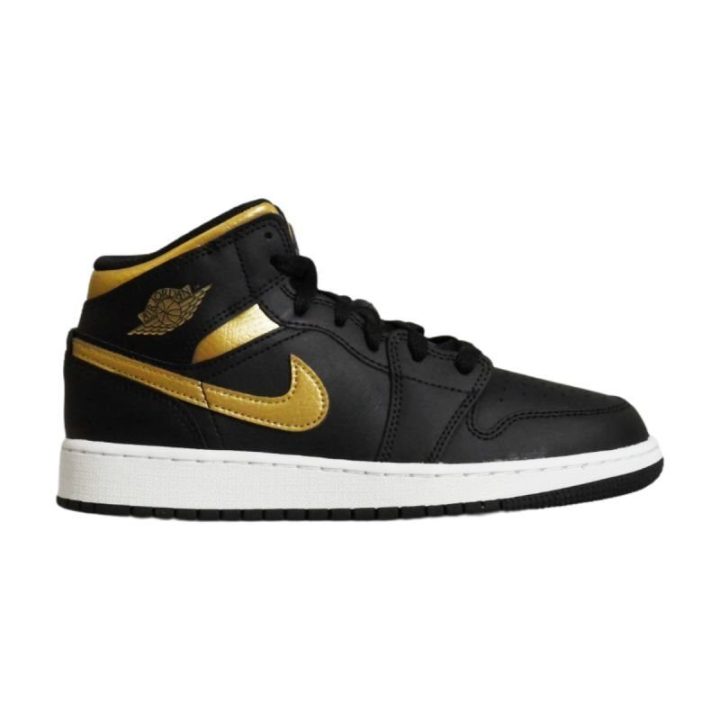 Vaikiški krepšinio sportbačiai Air Jordan 1 Mid, juodi ir aukso