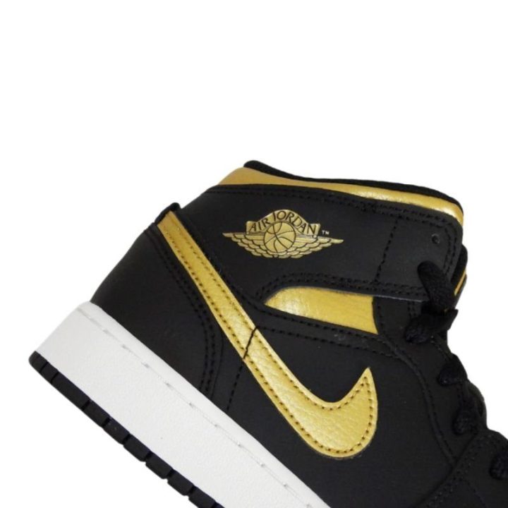 Vaikiški krepšinio sportbačiai Air Jordan 1 Mid, juodi ir aukso