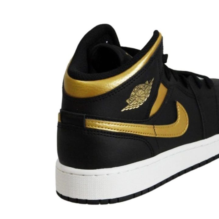 Vaikiški krepšinio sportbačiai Air Jordan 1 Mid, juodi ir aukso