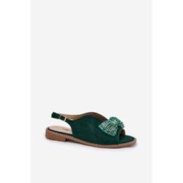 Moteriškos basutės su dekoratyviniu kaspinėliu Step in style, žalios