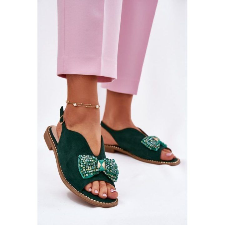 Moteriškos basutės su dekoratyviniu kaspinėliu Step in style, žalios