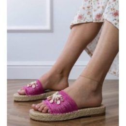 Moteriškos espadrilių tipo šlepetės su kriauklelėmis, rožinės