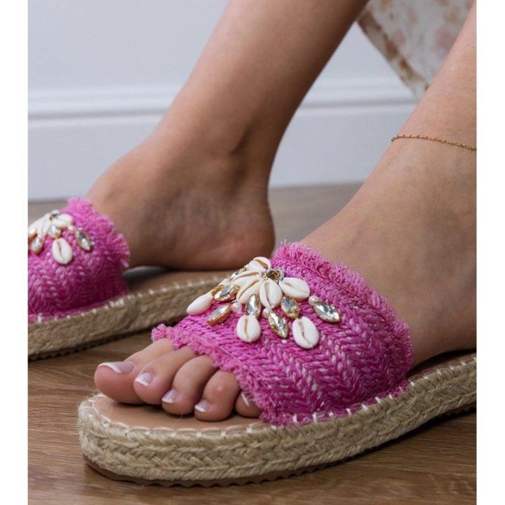 Moteriškos espadrilių tipo šlepetės su kriauklelėmis, rožinės