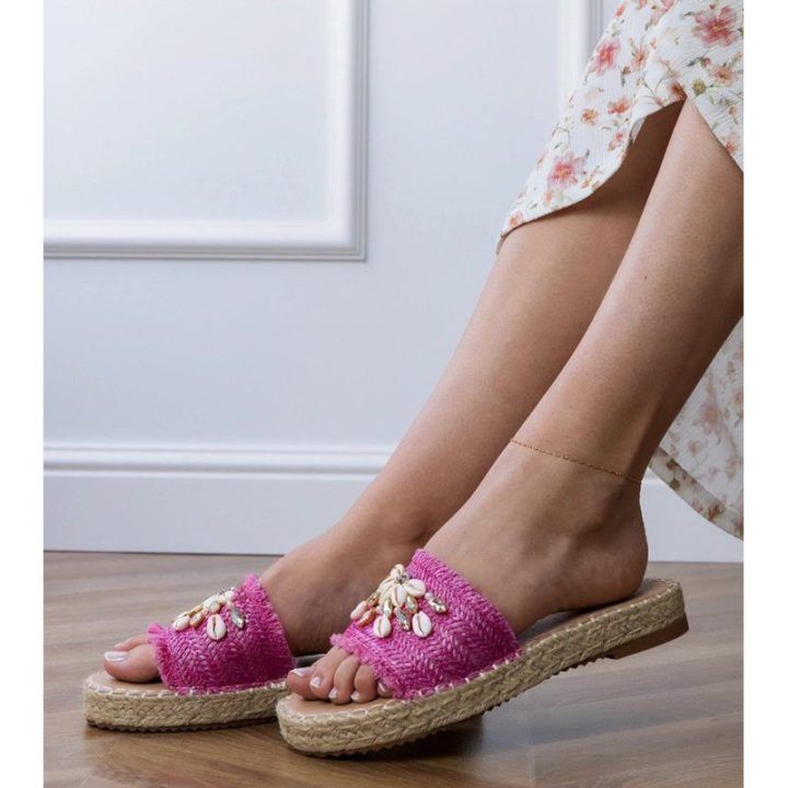 Moteriškos espadrilių tipo šlepetės su kriauklelėmis, rožinės