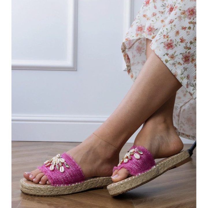 Moteriškos espadrilių tipo šlepetės su kriauklelėmis, rožinės