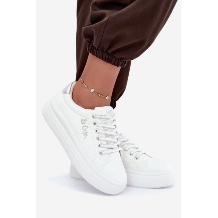 Moteriški suvarstomi sportbačiai su platforma Lee Cooper, balti
