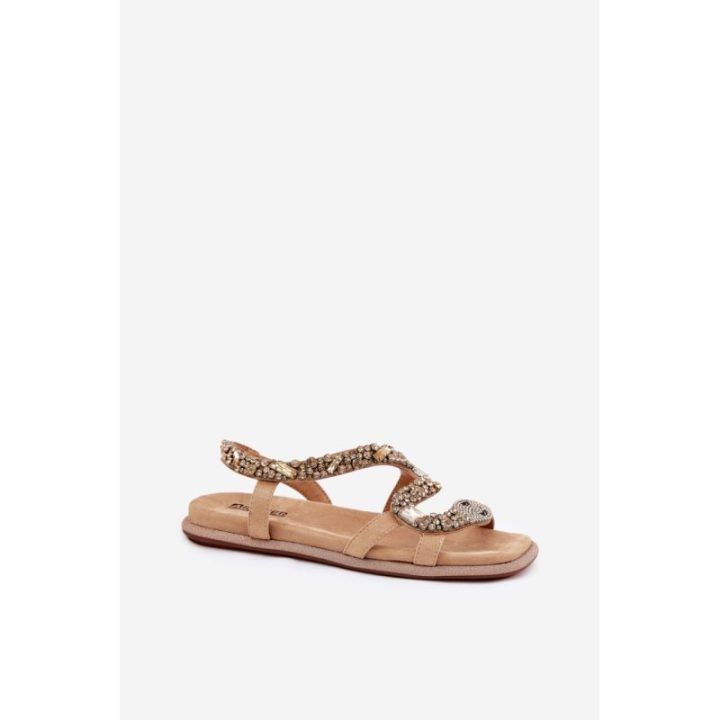 Moteriškos šlepetės STEP IN STYLE su gyvatės formos kristalais, smėlio