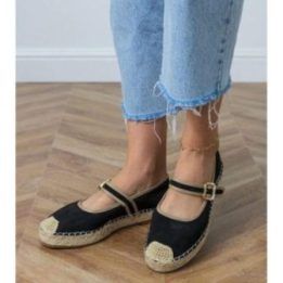 Moteriškos espadrilės su dekoratyvine sagtimi, juodos