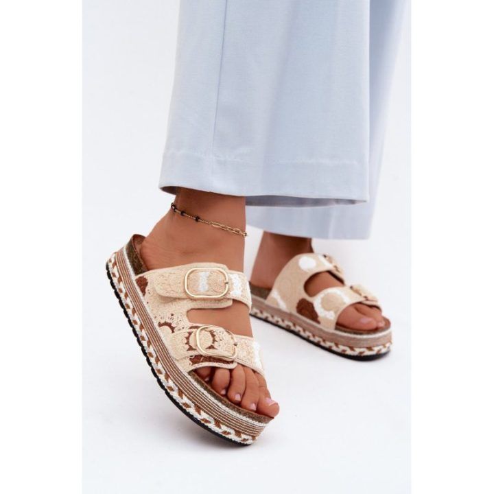 Moteriškos platforminės basutės su dviem sagtimis Step in style, smėlio