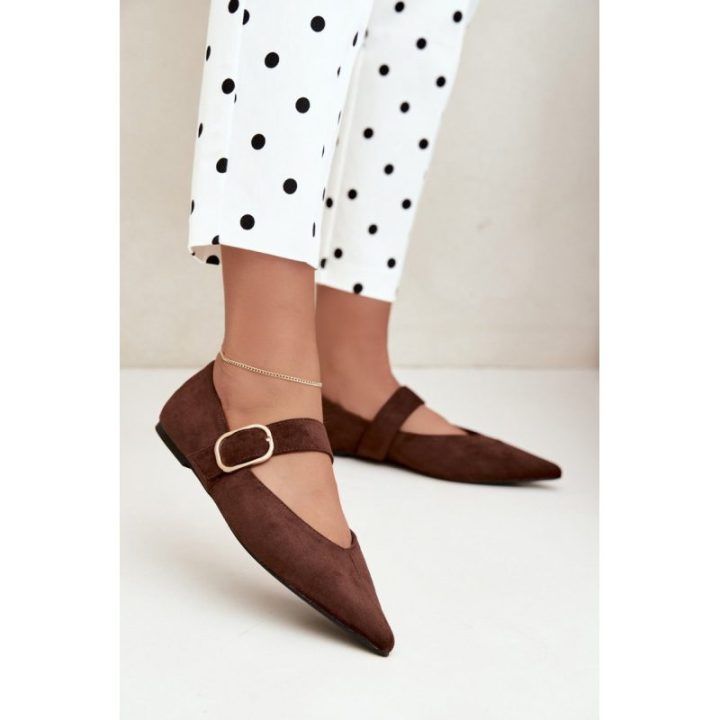 Moteriškos smailianosės balerinos su sagtimi Step in style, rudos
